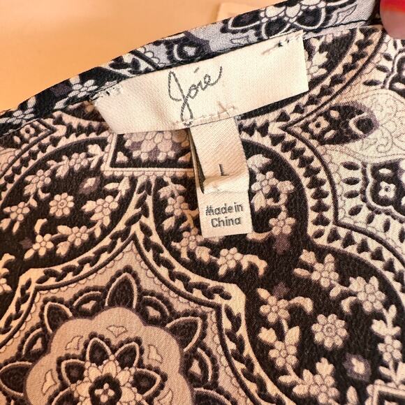 Joie Black & White Print Silk Long Sleeve Blouse Size Large - Picture 5 of 7